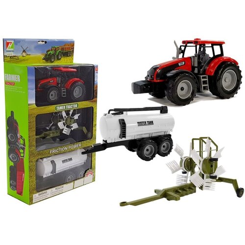  Tractor with Trailer, Rake and Red Tanker Cene