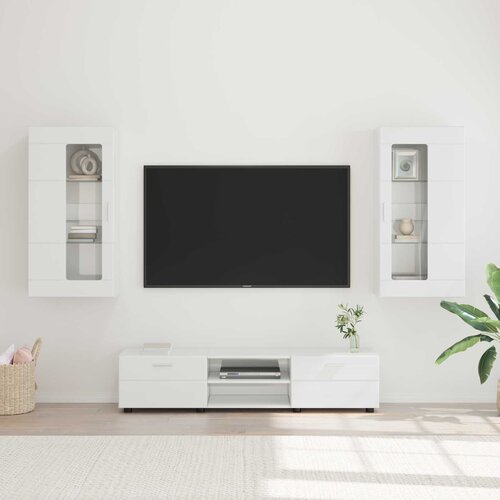  Set TV komoda FLORIN 3 pcs Visoki sjaj bijela Konstruirano drvo Cijene
