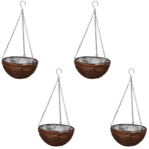 vidaXL Viseča okrogla pletena košara 4 kosi s podlogo in verigo za obešanje, (20693340) Cene