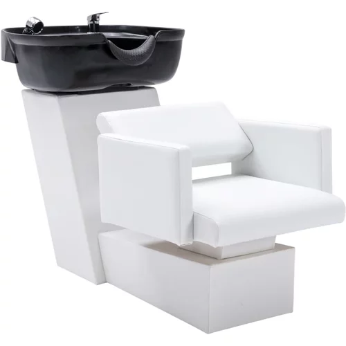 vidaXL salonski stol z umivalnikom bel in črn 129x59x82cm umetno usnje