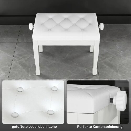  Klavirska stolica/klupa s podesivom visinom i jastukom od umjetne kože za klavir i klavijaturu 64 x 35 x 45-55 cm bijela Slike