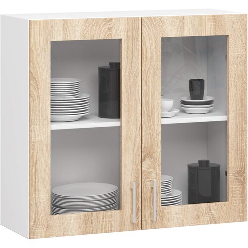 AKORD LIMA Kabinetna vitrina W80 H720 BELO/SONOMA HRAST, (21713621) Cene