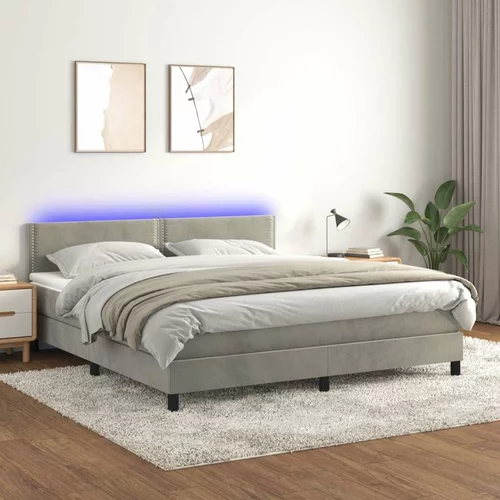  Box spring postelja z vzmetnico LED svetlo siva 160x200cm žamet, (20902070)