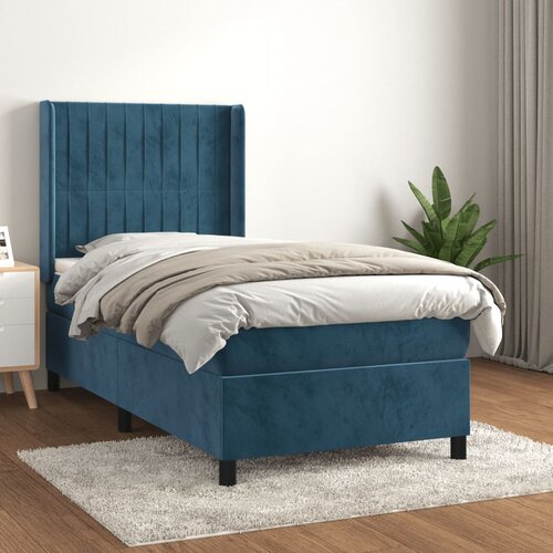 VidaXL Box spring postelja z vzmetnico temno moder 90x190 cm žamet Slike