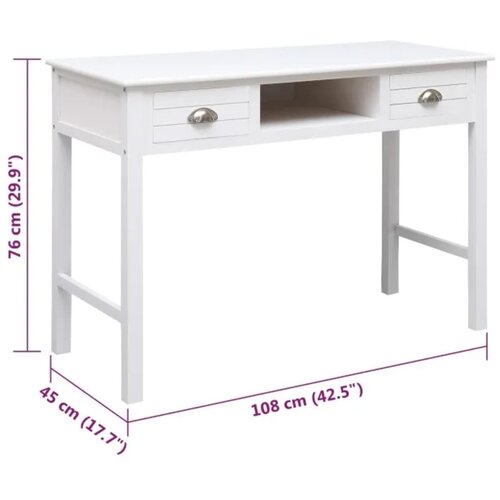 VidaXL Radni stol bijeli 108 x 45 x 76 cm od masivnog drva paulovnije Slike