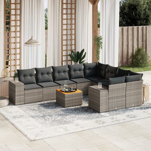 vidaXL 10-dijelni set vrtnih sofa od poliratana s jastucima sivi Cijene