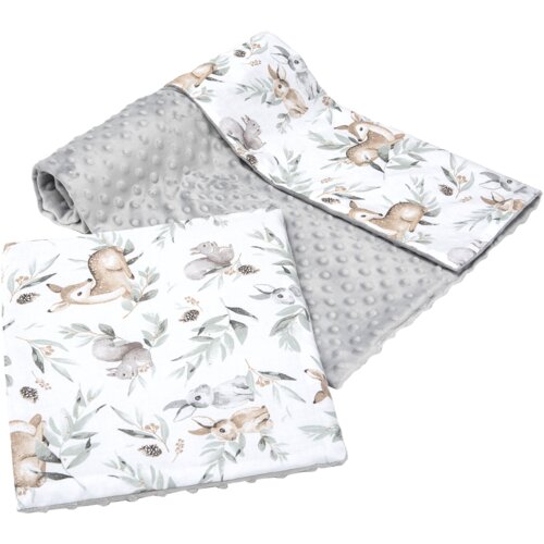 Medi Partners Quilt 75x100 + pillow 35x30 cotton + minky &amp;ndash; Deer in leaves + gray Minky Slike