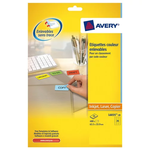Avery Zweckform Odstranljive rumene etikete 63,5 x 33,9 mm
