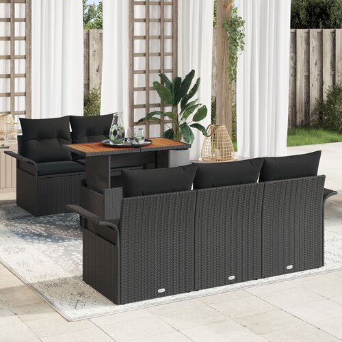 vidaXL 6-delni vrtni kavč set s prejemi črn poly ratan acacia Cene