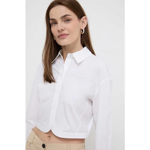 Karl Lagerfeld Pamučna košulja za žene, boja: bijela, regular, s klasičnim ovratnikom