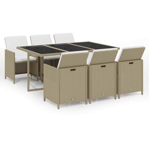  7-dijelni vrtni blagovaonski set od poliratana s jastucima bež 163 cm table length Slike