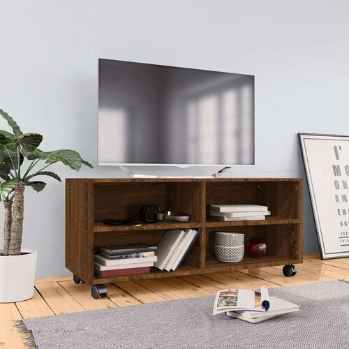 TV ormarić s kotačićima smeđi hrast 90 x 35 x 35 cm drveni Cijene