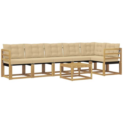 vidaXL Zunanja garnitura za sedenje z blazino 7 pcs Bela in bež, (5000280880) Cene