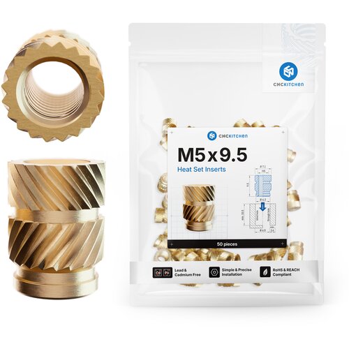 CNC Kitchen Threaded Inserts M5 Standard, M5 x 9.5 (50 pcs) Cene