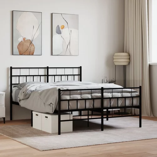 vidaXL Metalni okvir kreveta uzglavlje i podnožje crni 140x190 cm