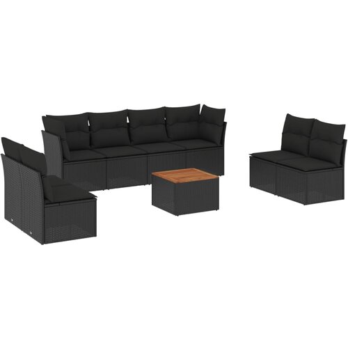  9-dijelni set vrtnih sofa s jastucima crni od poliratana Slike