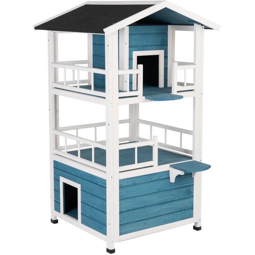 zooplus Mačja hiša Penthouse - D 72 x Š 72 x V 124 cm - modro / bela Cene