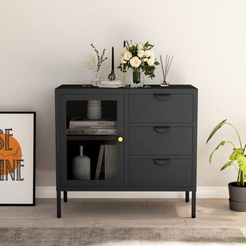 VidaXL Komoda antracitna 75x35x70 cm jeklo in kaljeno steklo Slike