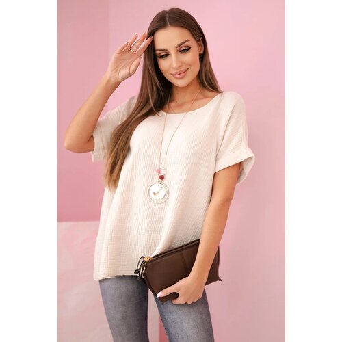 Kesi Włoski Muslin blouse with a necklace beige Slike