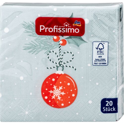 Profissimo troslojne salvete - motiv: novogodišnja kugla, 25x25cm 20 kom Slike