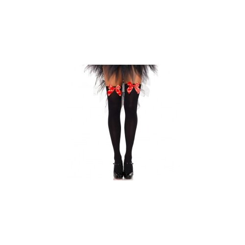 Leg Avenue Nylon Thigh Highs with Bow 6255 Black-Red Cene