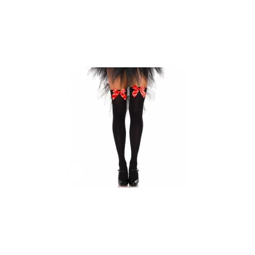 Leg Avenue Nylon Thigh Highs with Bow 6255 Black-Red