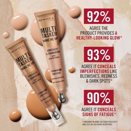 Rimmel London Multi-Tasker Wake Me Up tekući puder i korektor za sjaj lica nijansa 25 Rose Ivory 20 ml Slike