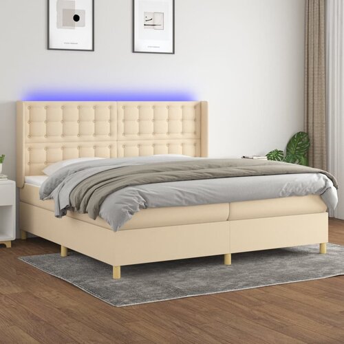  Krevet box spring s madracem LED krem 200x200 cm od tkanine Cene