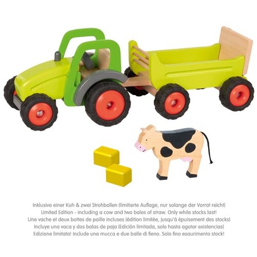 Goki drveni traktor sa prikolicom Slike