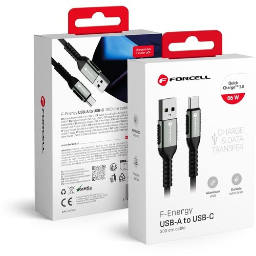 forcell kabal (kabl) f-energy C256 usb a na type c QC3.0 3A 66W cafule 2 m crni Cene