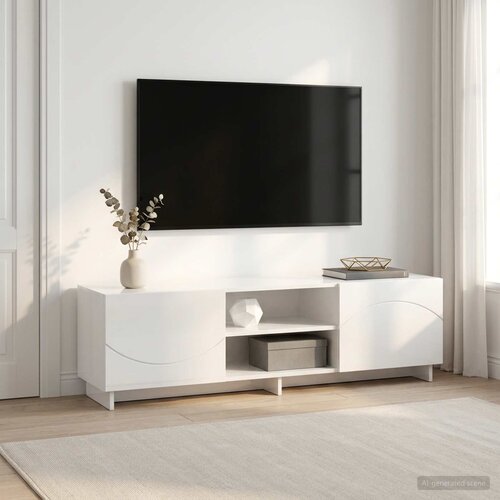  TV stalak 140 x 34,5 x 40 cm Bijela visokog sjaja Slike