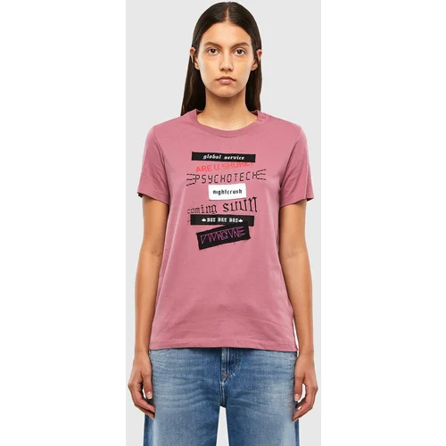 Diesel T-shirt - TSILYV20 pink with inscriptions