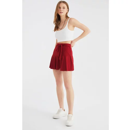 Trendyol Red Skirt Look Ribbed Knitted Shorts & Bermuda