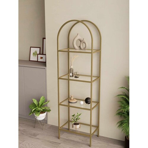 Hanah home İdil polica za knjige 47 &amp;times; 158 &amp;times; 30 cm, zlatna / providno staklo Slike