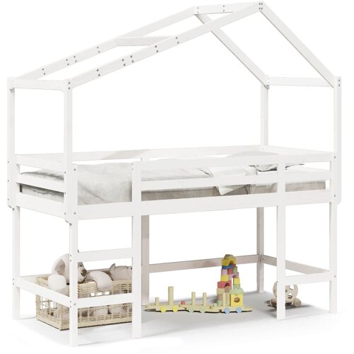 Maison Chic Postelja za odrasle - Posteljni Okvir z lestvijo in streho bel 90x190 cm borovina, (22082628) Slike