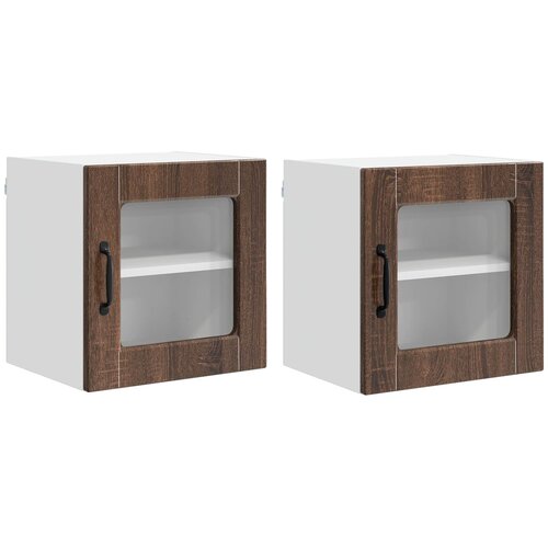  Zidni stakleni ormarić 2 pcs Smeđi hrast 40 x 31 x 40 cm Slike