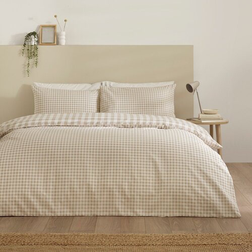 Catherine Lansfield Bež 3-dijelna posteljina za bračni krevet/za produženi krevet 230x220 cm Bamford Gingham Check &amp;ndash; Slike