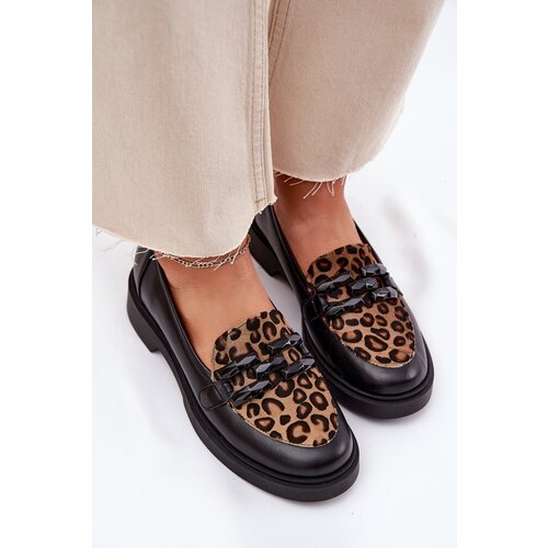Laura Messi Leather Moccasins With Decoration And Leopard Black 2965 Cene