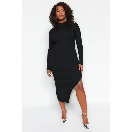 Trendyol Curve Black Asymmetrical Cut Sweater Dress With Accessory Detail Cene