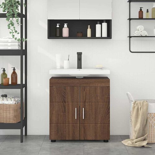VidaXL Ormarić za umivaonik s pohranom Smeđi hrast 60 x 34 x 63 cm Slike