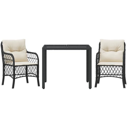  3-dijelni bistro set s jastucima crni od poliratana Crna 90 cm table length Slike