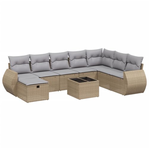  9-dijelni set vrtnih sofa s jastucima bež od poliratana 70 x 62.5 x 69 cm Slike