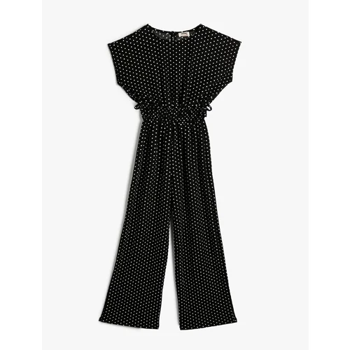 Koton Polka Dot Jumpsuit Round Neck Pleated Waist