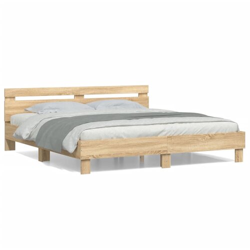 Maison Chic Posteljni okvir - Dvoposteljna postelja - Zakonska postelja z vzglavjem sonoma hrast 180x200 cm inž. les-J6123, (21771226) Cene