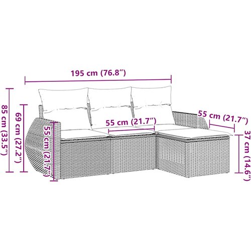  4-dijelni set vrtnih sofa od poliratana s jastucima crni Slike