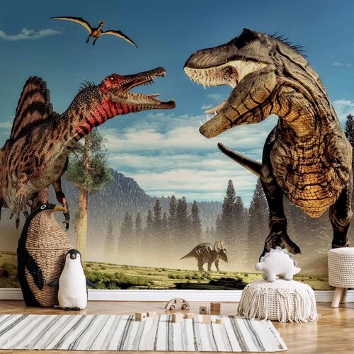  Foto tapeta - Fighting Dinosaurs 100x70 Vodootporna Cene