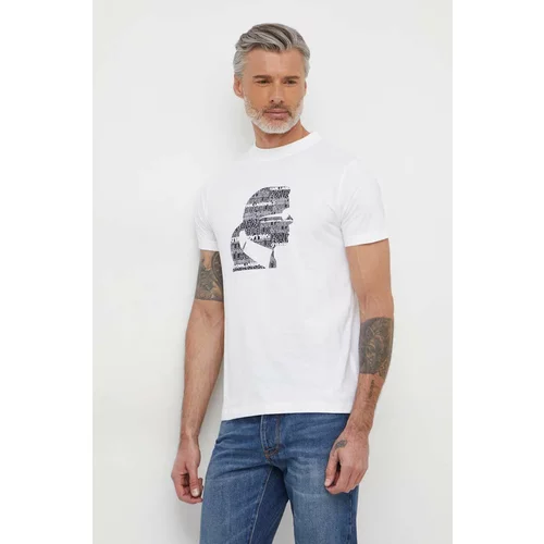 Karl Lagerfeld Bombažna kratka majica moški, bež barva