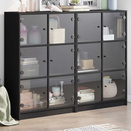  Regal za knjige s vratima crni 136x37x109 cm konstruirano drvo Cijene
