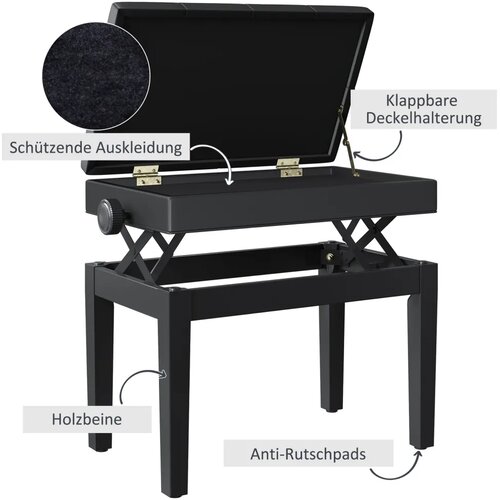  Klupa za klavir podesiva visina prostor za pohranu umjetna koža 54 5x33x48-58 cm crna Slike
