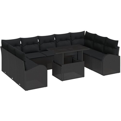 vidaXL set vrtnih sofa s jastučićima, crni poli ratan, dvosed vrtna sofa s pohranom i jastučićima, crni poli ratan Cijene